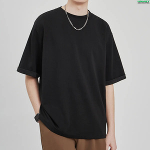 เสื้อยืดโอเวอร์ไซส์ผู้ชาย ผ้าฝ้าย ทรงหลวม ไหล่ตก สไตล์ลำลอง เรียบง่าย แขนครึ่งตัว เสื้อสตรีทแวร์ - Product Image 2