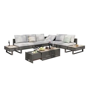 Conjunto de Muebles de Patio Extensibles para 6 Personas con Mesa de Centro, Cubitera y Asientos Plegables para Jardín - Product Image 3