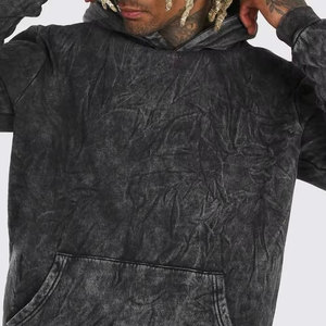 Sudadera con Capucha de Punto para Hombre, Estilo Oversize, Lavada, Color Negro Sólido, Informal, para Otoño - Product Image 6