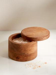 Classic Wooden Salt Cellar Magnetic Swivel Lid Handmade <b>Kitchen</b> Countertop Salt Box Natural Spice <b>Storage</b> Holder - Product Image 2