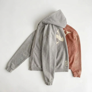 Vintage Washed <b>Zip</b> Hoodie Heavyweight 100% Cotton Fleece Regular Fit Men's Casual Streetwear Drop Shoulder - Product Image 2