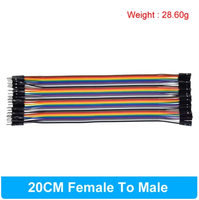 Cable Jumper Dupont de 40 Pines, 10cm/20cm, 2.54mm, Macho-Hembra, para Protoboard, Conector de Cinta Arcoíris, Kit de Prototipos Electrónicos DIY