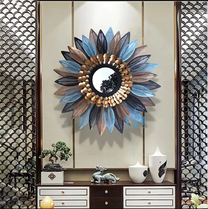 Espejo de Pared Metálico Sunburst, Marco de Pétalos de Bronce Azul, Espejo Decorativo Redondo, Decoración para Sala de Estar, Venta al Por Mayor B2B - Product Image 6