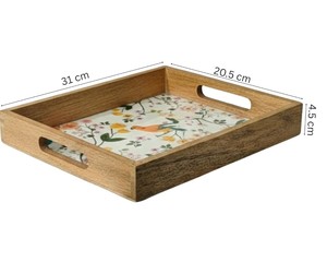 Plateau de service en bois naturel, plateau de service en bois avec motif floral, rectangulaire, style campagne française, plateaux de rangement pour la table - Product Image 2