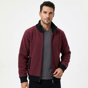 Veste d'hiver pour homme à col roulé et fermeture éclair intégrale, en polaire tricotée, tissu technique anti-plis, style décontracté professionnel, OEM - Product Image 3