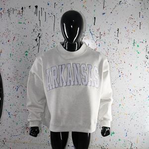 Sweat-shirt à col montant gris cendré ARKANSAS, 100% coton, avec broderie appliquée blanche, col large, URBAN PRODUCTIONS - Product Image 3