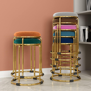 Luxury Upholstered Fabric <b>Stool</b> with Gold Metal Legs Art Deco Design Durable Round Vanity Chair for Bedroom and Living <b>Room</b> - Product Image 5