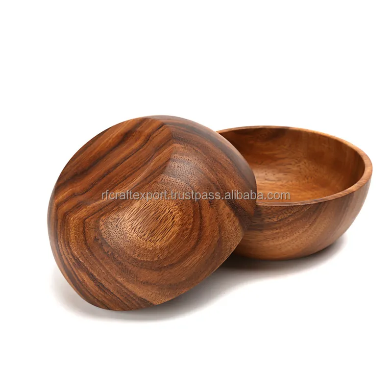 Koleksi kualitas tinggi selesai mangkuk Semir kayu jati peralatan makan dan pekerjaan tangan mangkuk kayu