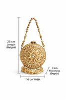 Sac Potli Classique Doré Vintage Simple, Motif Floral, Pochette Traditionnelle en Laiton, Poignée Perlée, pour Mariage, Mariée, Fête et Cérémonie