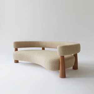 Sofá Curvo de Tres Plazas con Patas de Madera, Respaldo Acolchado, Diseño Escandinavo, Muebles para Sala de Estar - Product Image 4
