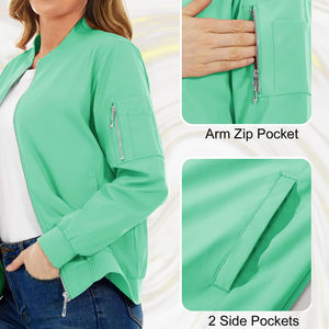 Chaqueta Bomber Blanca para Mujer, Prenda Exterior Neutral, Cierre Completo, Ropa para Combinar en Capas, Chaqueta Minimalista de Longitud Regular - Product Image 4