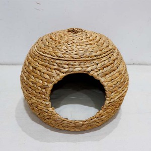 Nouvelle Conception - Niche Ronde pour Animaux de Compagnie en Jacinthe d'Eau avec Couvercle Plat - Style Simple et Respirant pour Petits Chats - Toutes Saisons - Product Image 3