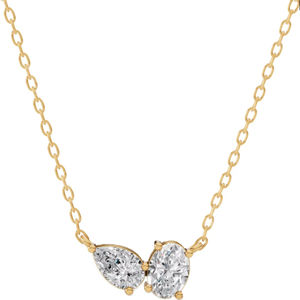 Elegante Collar Toi et Moi con Diamantes Cultivados en Laboratorio con Corte Oval y Pera en Oro de 14K que Simboliza la Armonía y la Conexión Eterna - Product Image 1