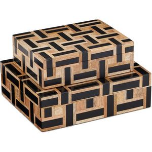 Rectangular Wooden Storage Box with Black and White Striped Lacquer Finish Minimalist Design for Living Room Organization - Product Image 6