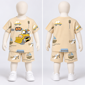 Conjunto de Verano de 2 Piezas para Niños Pequeños, Camiseta y Pantalones Cortos con Estampado de Vehículos de Dibujos Animados, Alta Calidad, Personalizable - Product Image 2