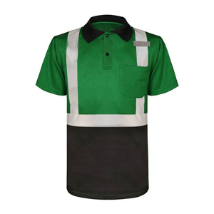 Polo à manches courtes en coton vert néon, coupe-vent, de sécurité, confortable, avec bandes réfléchissantes, haute visibilité, vêtements de travail - Product Image 4