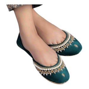 Ballerines élégantes vertes en toile confortable à motif floral, avec empeigne en cuir véritable, à enfiler, bout fermé, pour femme, toutes saisons - Product Image 5