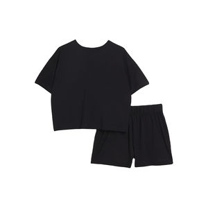 Ensemble T-shirt et short décontracté pour femme style hip-hop, 100 % coton, logo personnalisé, taille élastique, couleur unie, respirant, nouveau style, bande latérale - Product Image 5