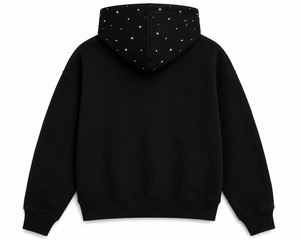 Sweat-shirt à capuche zippé noir pour homme, avec logo étoile en strass au dos, coupe oversize, style streetwear, en molleton de coton, hiver, coupe courte - Product Image 4