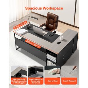 Scrivania Direzionale a L in Legno Resistente con Cassetti e Armadietto, Grande Scrivania Moderna per Computer con Spazio per CPU - Product Image 5