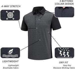 Polo de punto heather para hombre, tela catiónica, manga corta con contraste, camiseta de golf para adultos - Product Image 4