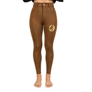 Pantalon d'équitation pour femme marron camel, taille haute, extensible, avec grip intégral, pour entraînement et compétition - Product Image 1