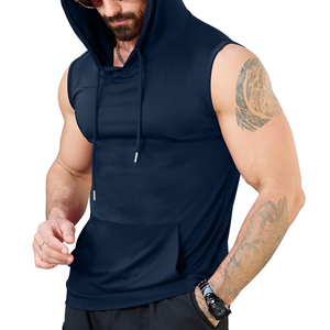 Débardeurs à capuche pour hommes, sans manches, pour l'entraînement et la musculation, coupés, en mélange de coton basique - Product Image 4