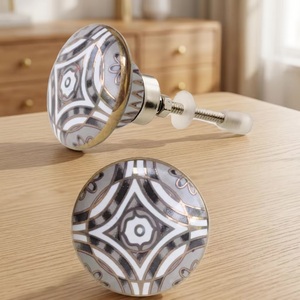 Ceramic Round Cabinet Knob with Geometric Pattern Grey <b>Gold</b> Industrial Design for Home Office Kitchen Dining Furniture Handles - Product Image 1