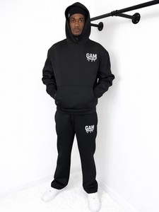 Ensemble de survêtement classique pour homme en molleton noir, style uni, épais, avec sweat à capuche zippé ou à enfiler et short de survêtement - Product Image 1