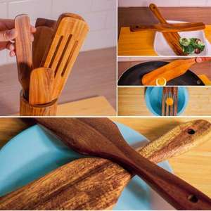 Utensilios de Cocina de Madera Premium, Cucharas y Espátulas de Bambú Resistentes al Calor, Antiadherentes, Versátiles - Product Image 6