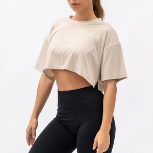 100% Cotton Denim Plain <b>Black</b> <b>Crop</b> <b>Top</b> Oversized Women's T-Shirts Casual Wear Ladies Tee Dropped Shoulders O-Neck Short Tee Hole - Product Image 5