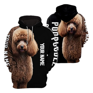Sweat-shirt à capuche unisexe en polyester tricoté, coupe classique, imprimé Poodle par sublimation, décontracté, pour l'automne, avec logo au dos - Product Image 1