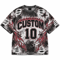 Kaos Wanita Oversize Longgar 100% Katun Jersey Kerah Bulat Cetak Digital Distressed Lengan Pendek Grafis Custom Print