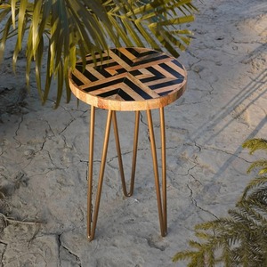 Jardinière ronde de luxe en bois grainé avec incrustation de nacre et support métallique pour la décoration intérieure et extérieure de la maison et du jardin - Product Image 4