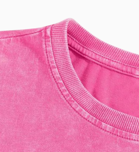 T-shirt vintage rose à manches courtes en maille pour homme, coupe oversize, col rond, couleur unie, style décontracté, effet délavé - Product Image 3