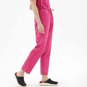 Women's Pink V-Neck <b>Scrub</b> <b>Set</b> with Pockets Hospital Uniform Spandex/Polyester Woven Fabric Needle Detection Seamless Fusing - Product Image 6
