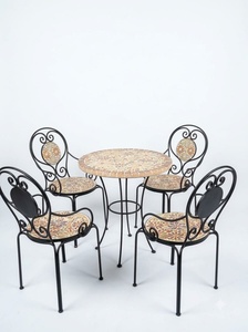 Mediterranean Style Mosaic Wrought Iron Outdoor Furniture Set <b>4</b> Seater Eco-Friendly Patio <b>Garden</b> <b>Table</b> <b>Chair</b> - Product Image 3