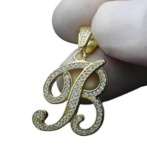 Colgante de letra B con incrustaciones de moissanita y diamantes, de plata de ley 925, sin cadena - Product Image 1