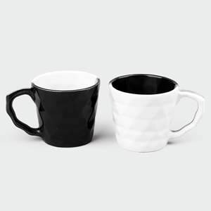 Juego de Café de Cerámica Abhita Moderno y Lujoso, Diseño de Diamante en Dos Tonos, 200 ml, Ecológico, Duradero, Portátil, Negro y Blanco, Hecho en India - Product Image 2