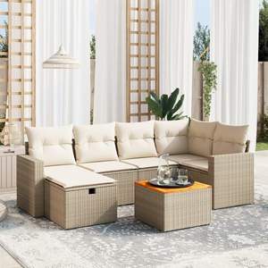 Juego de sofás de patio beige y crema, colección de muebles de exterior con estilo - Product Image 1
