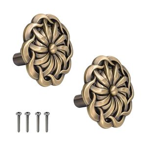 Bouton de tiroir traditionnel en laiton, design floral rond, pour quincaillerie d'armoires de cuisine - Product Image 5