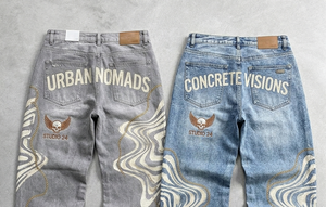 Jean pour homme tendance streetwear personnalisé, denim délavé foncé, taille mi-haute, coupe ample et large, léger et décontracté - Product Image 5