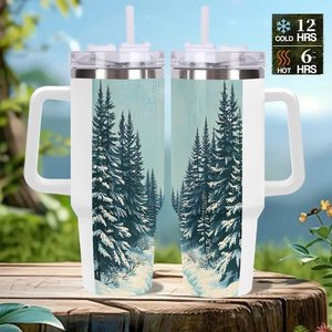 Vaso de Acero Inoxidable de 40oz con Diseño de Bosque Nevado para Uso en Exteriores - Product Image 2
