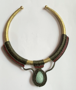 Collar con colgante de flor de macramé de piedra de ágata natural de 6x9mm hecho a mano, con abalorios de joyería de aleación de zinc, estilo budista moderno, ovalado de octubre - Product Image 3