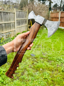 Custom Full Tang Damascus Steel Hunting Camping Bearded <b>Axe</b> Micarta Handle Tomahawk Real Hatchet with Leather Sheath, Ideal Gift - Product Image 3