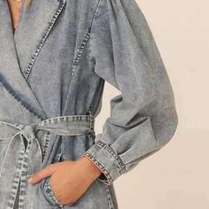 Veste en jean pour femme, col mandarin, fermeture à bouton unique, printemps, coton, longueur normale, imprimé léopard vieilli - Product Image 5