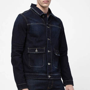 Veste en jean slim fit bleu foncé de haute qualité pour homme, style vintage décontracté, veste en jean indigo classique, veste de camionneur en coton - Product Image 3