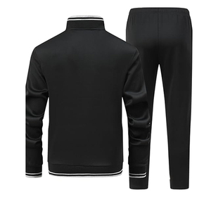 Chándal negro para hombre con cremallera completa, cuello alto, deportivo, de color liso, poliéster transpirable, corte regular, para otoño, con bolsillos laterales - Product Image 4