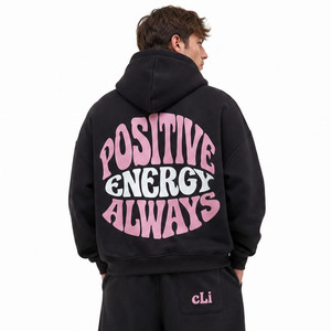 Conjuntos de sudaderas con capucha de lujo estilo streetwear con estampado gráfico personalizado en la espalda, corte holgado y extragrande, de tela de algodón de alto gramaje, y pantalones de chándal a juego de pierna ancha. - Product Image 3
