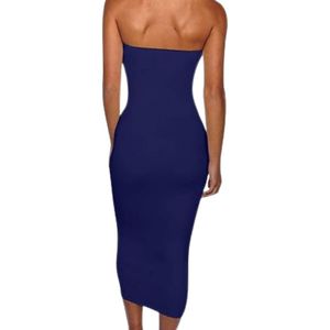 Vestido Maxi Ajustado de Spandex para Mujer, Sexy, sin Tirantes, Tipo Tubo, Color Sólido Azul Oscuro, Elegante, para Fiesta o Club - Product Image 2